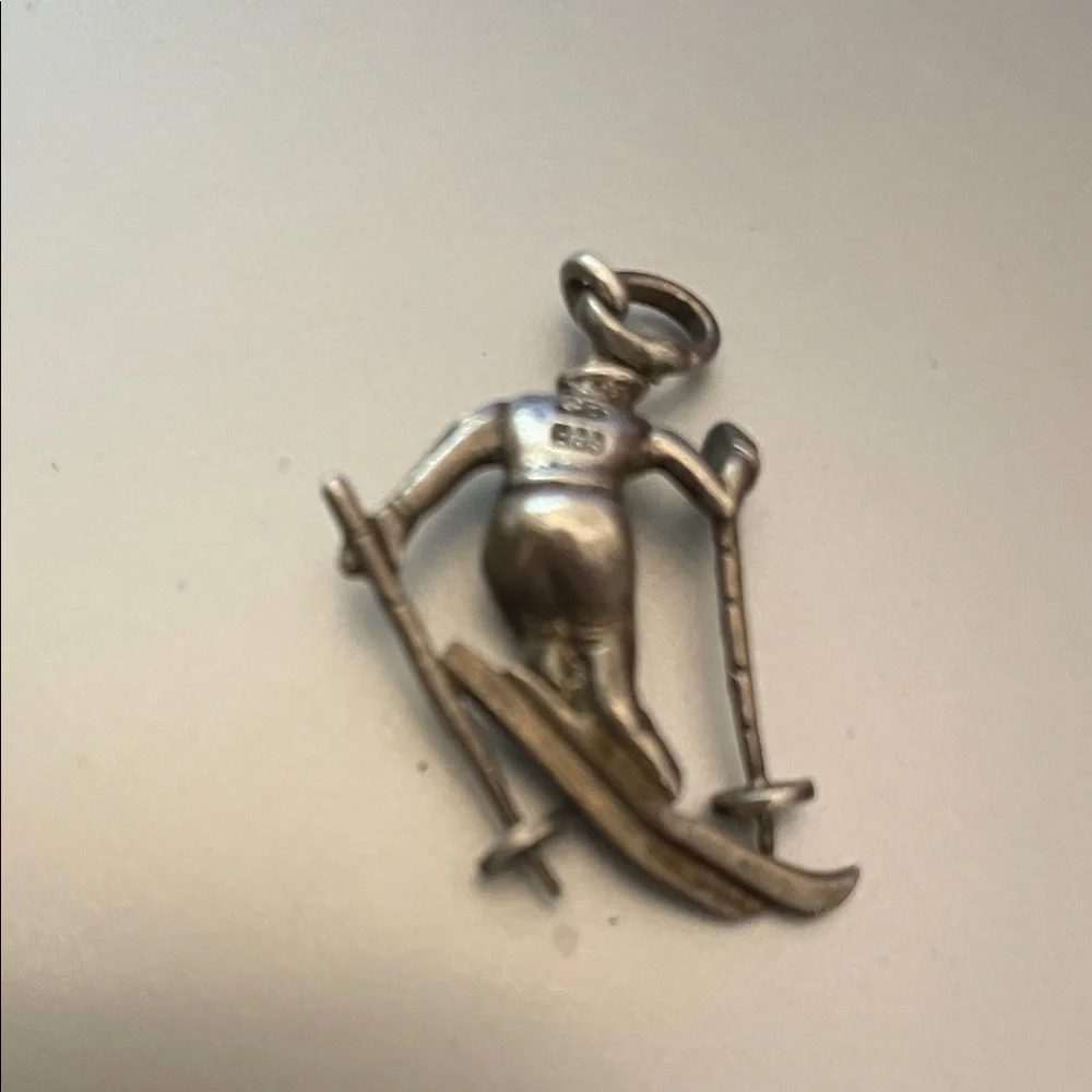 Sterling Silver Skier Pendant Charm - Silver